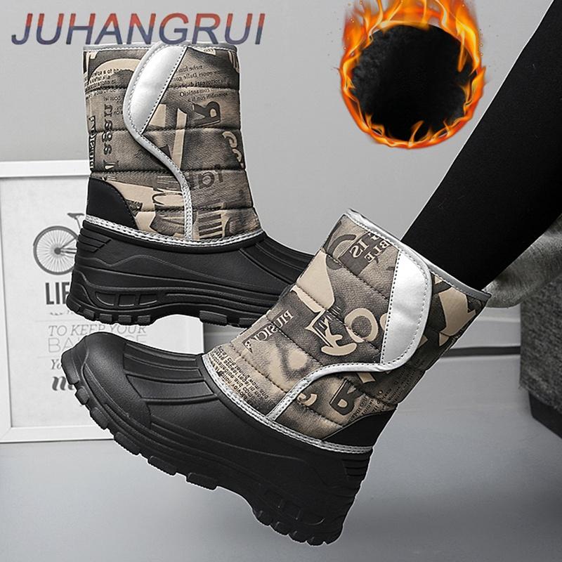 Winter Camouflage Snow Men Boots Rain Shoes Outdoor Waterproof With Fur Plush Warm Thick Plush Male Casual Work Motorcycle Boots