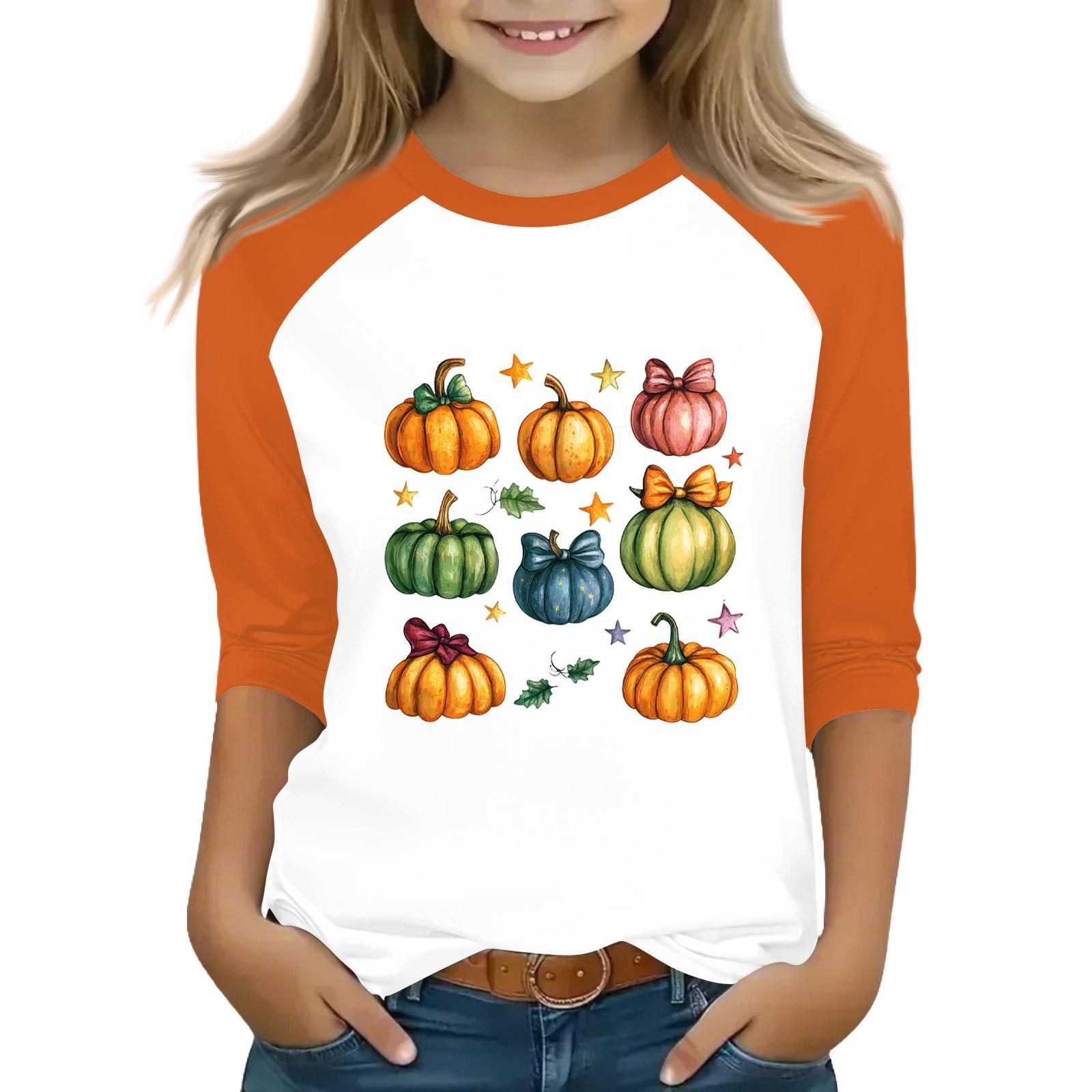 

Топы для девочек-подростков 4-16 лет, футболки с круглым вырезом и рукавами 3/4, модные топы, нарядные футболки на Хэллоуин 150