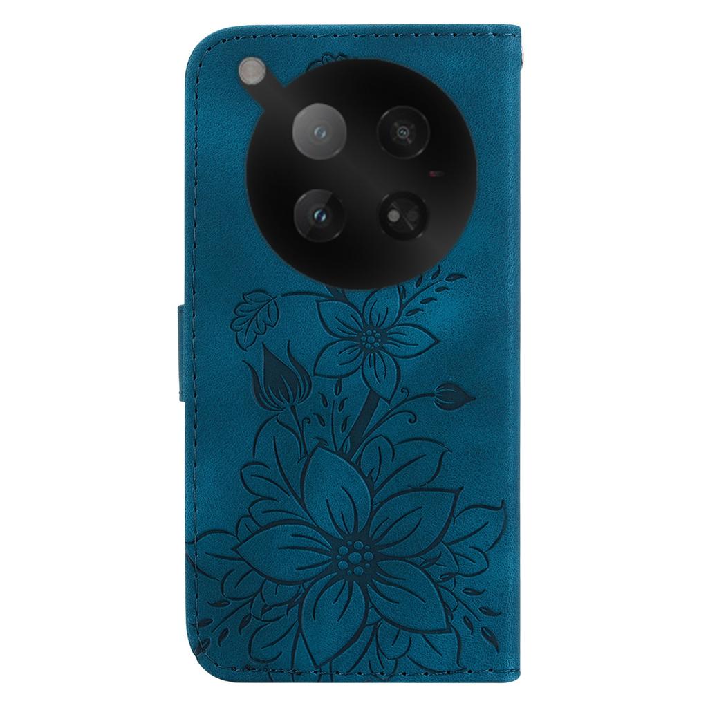 For Infinix Zero 40 4G Stand Case Lily Flower Imprint Leather Phone Cover with Wrist Strap