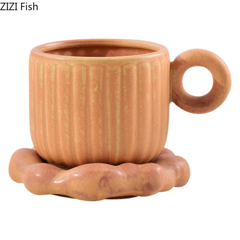 Vintage Kiln Glazed Porcelain Cup&saucer 250ml Coffee Mug Home Dining Table Milk Mugs Afternoon Tea Teacup Fruits Juice Cup