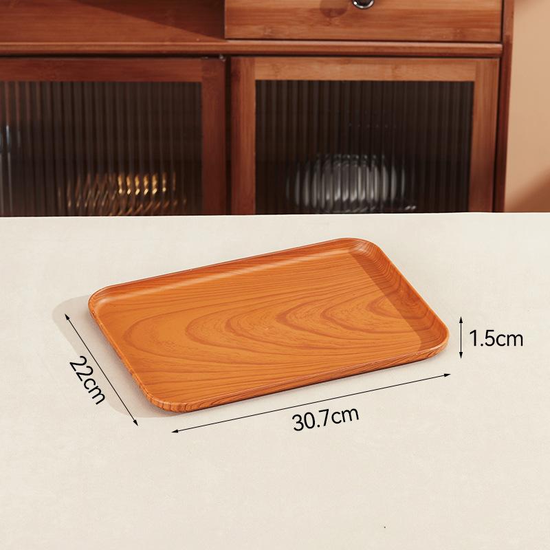 PP Plastic Tray Coffee Food Cup Trays Decorative Wood Grain Rectangular for Storage Dish Dessert Candy Tea Kitchen Supplies