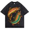 Vintage Washed Psychedelic Fish Graphic Tshirt Acid Wash Aesthetic Streetwear Oversized Summer Colorful Artistic Clothing
