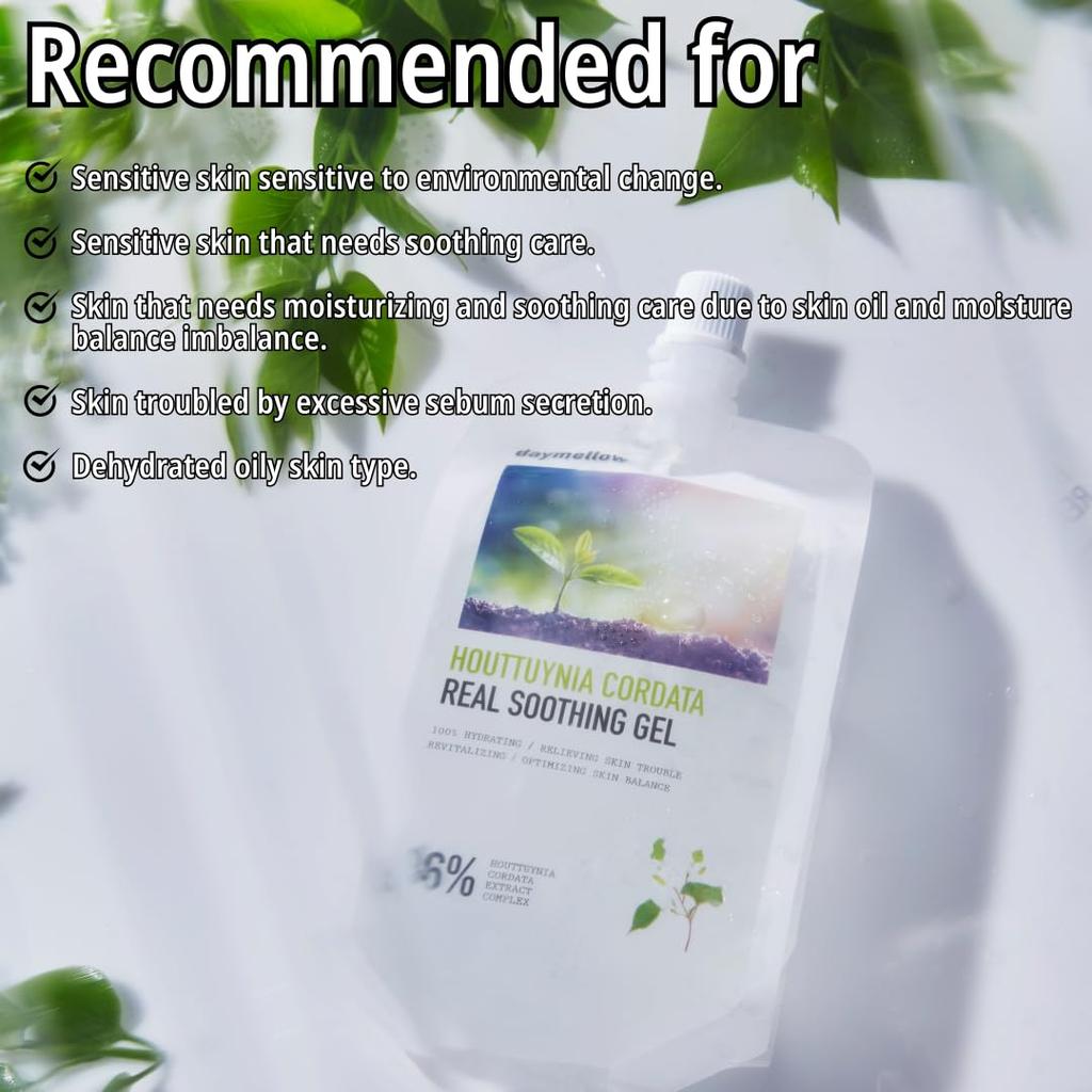daymellow Hydrating Skincare Heartleaf Soothing Gel Korean Cosmetics Hair and Body Care Serum Houttuynia Cordata Real Soothing Gel 10.58 oz/300g