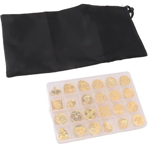 BORDSTRACT Wax Stamp Head Replacement, 24 Pcs Retro Antique Vintage Wax Sealing Stamps Head with Storage Box and Bag for Sealing Envelopes Cards