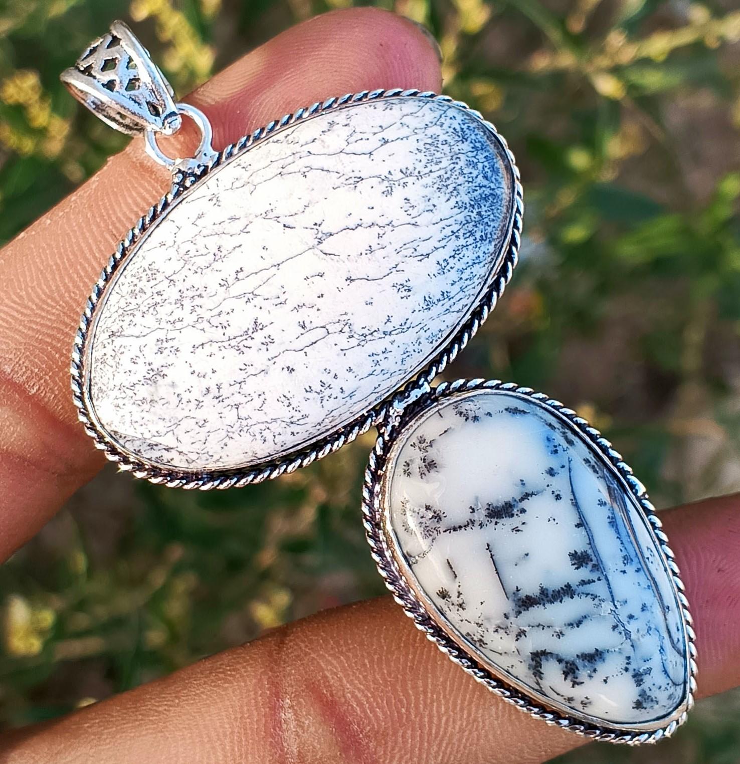 

Натуральный Дендрит Опал Драгоценный Камень Стерлингового Серебра 925 пробы Унисекс 1 шт. 2 камня Подвеска Ювелирные Изделия Для Любви M белый