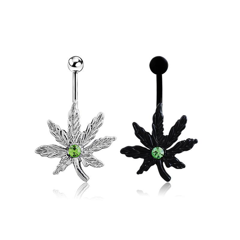 

Изысканное модное кольцо пупка с бриллиантовым кленовым листом ретро из нержавеющей стали пупок пупка пупка пряжка пупка