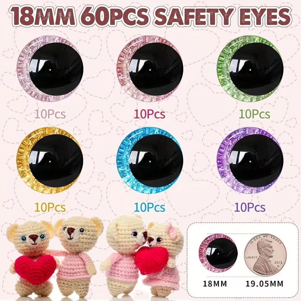48pcs/60pcs Colored Plush Toys Plastic Eyes Accessories Cartoon Animal Craft Eyes DIY Crafts Making Children's Doll Animals