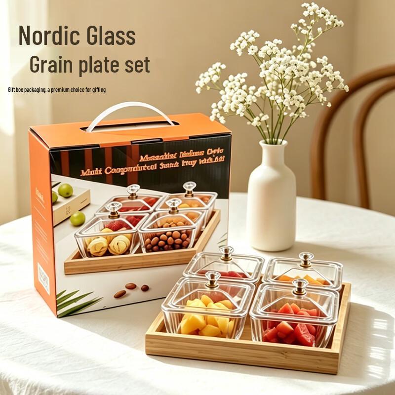 European Style Divided Glass Snack & Fruit Plate
