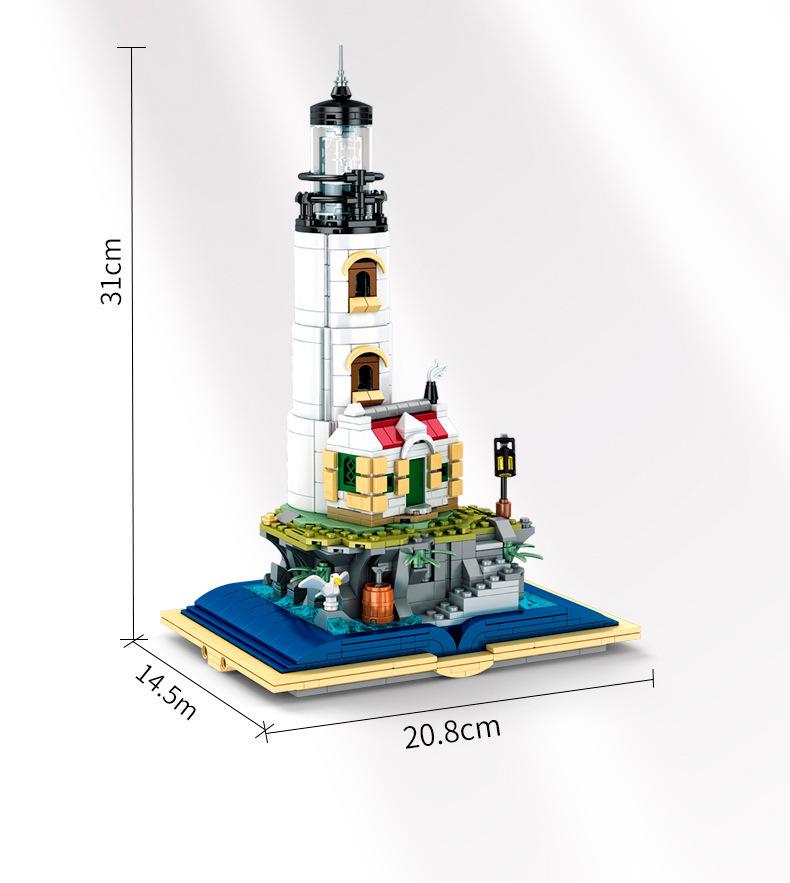 Compatible LEGO Lighthouse Toy: Rotating Light & Small Particle Building Blocks, Architectural Street View Model