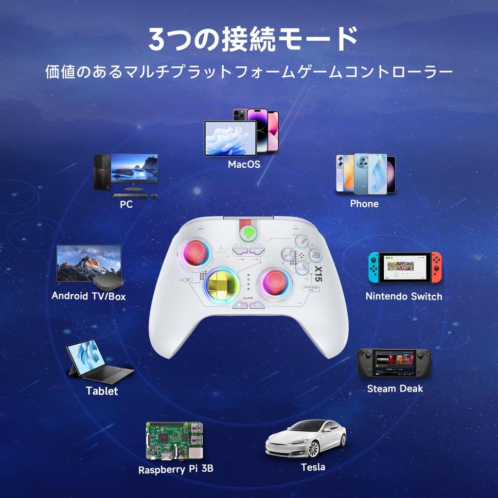 EasySMX X15 PC Controller Enhanced Wireless Bluetooth Controller with Hall Lighting No Stick No Dead Zones Works with Windows and Switch -