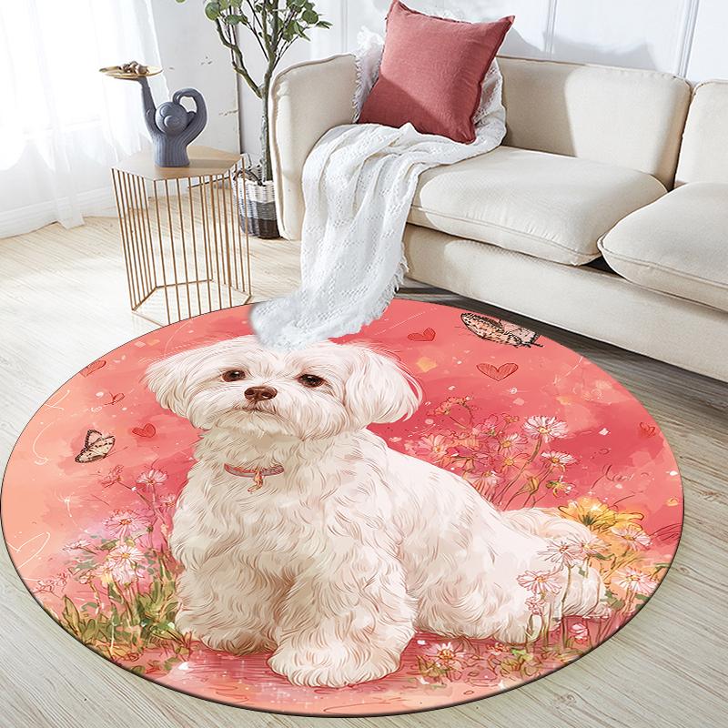

Pink Maltese pattern round rug,Carpet Rug for Living Room Bedroom Playroom ,Non-slip Floor Mat,Holiday Gifts and Birthday Gifts. 80cmx80cm