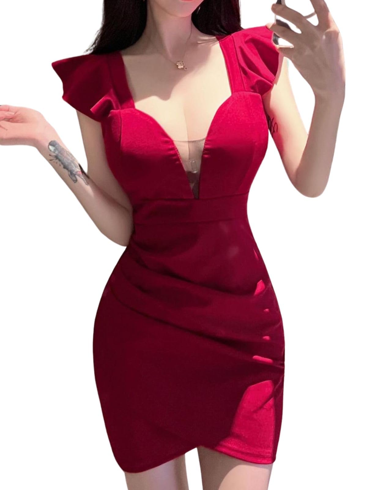 

Коко Юка Сексуальное облегающее мини-платье с короткими рукавами-фонариками, идеально подходящее для ведущей, с подкладкой, разрезом и оборками. Размер и Женские рукава, Клубы, Юбка, Платье с запахом,