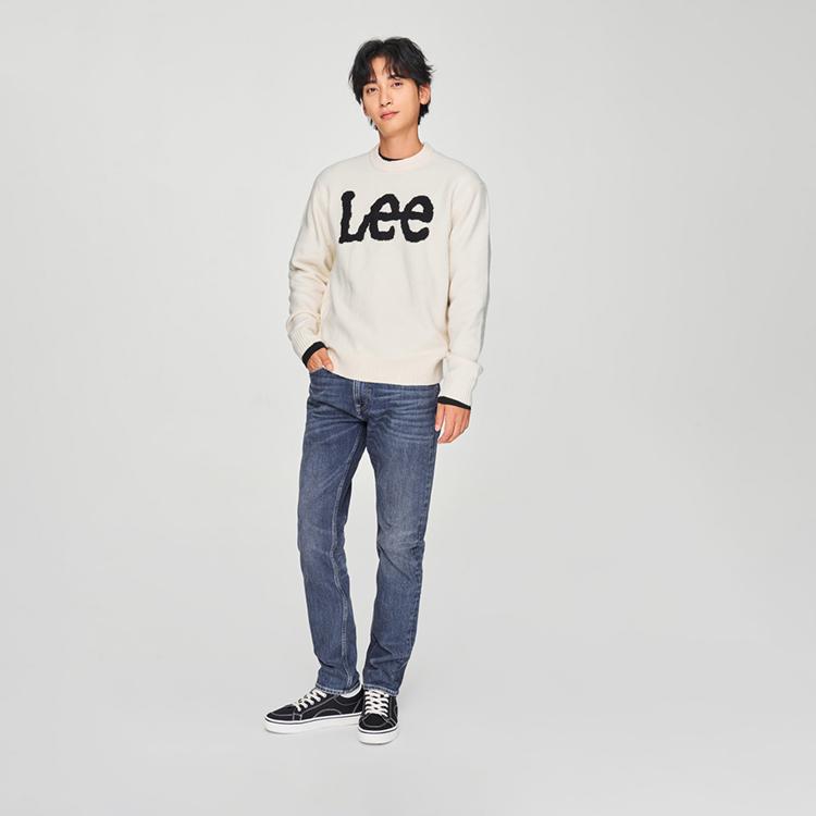 Lee Comfortable Pullover Round Neck Large Logo Casual Sweater Men Sweater Off-White LMT0095454UX00FA00005