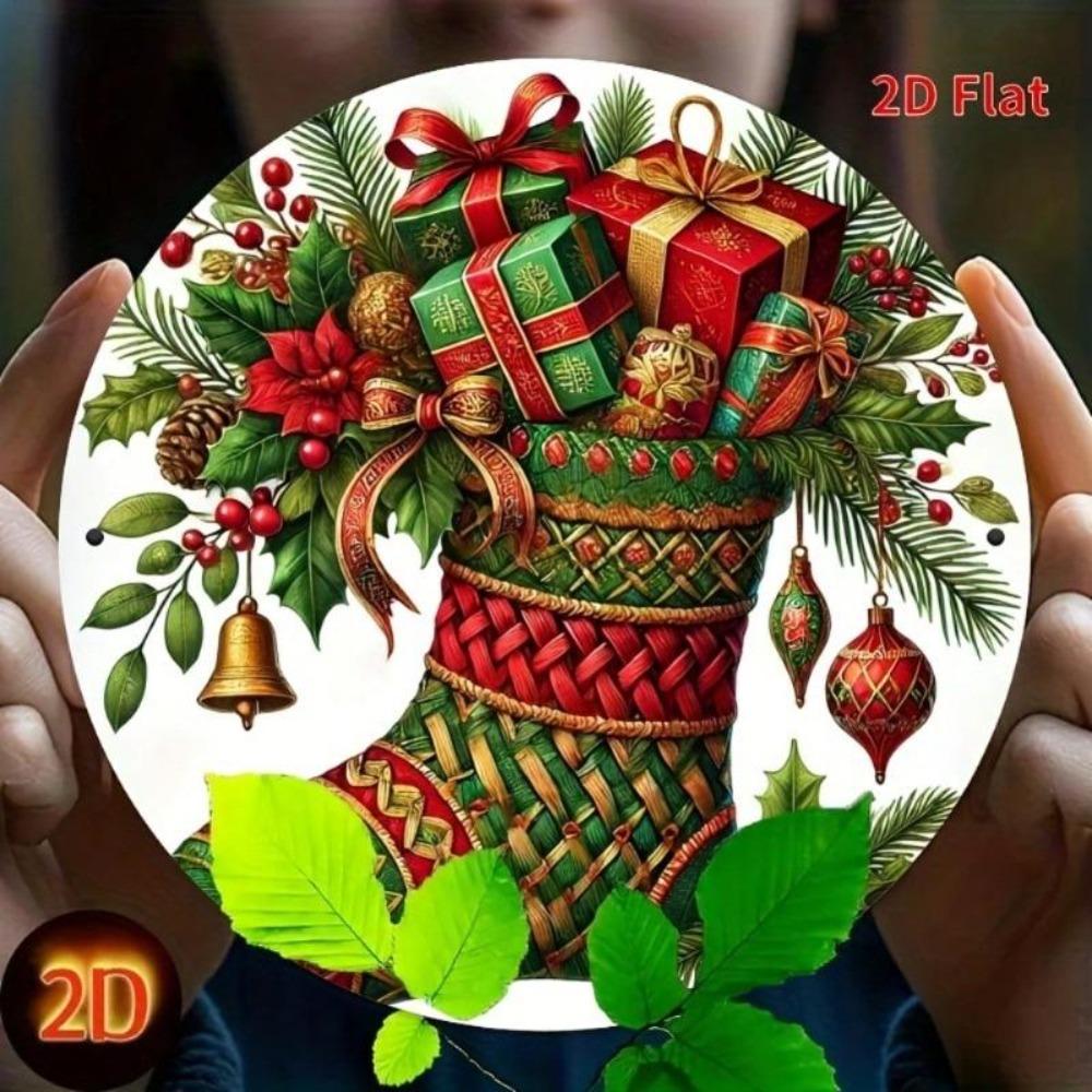 Christmas Tin Sign Round Metal Wall Art Decor Holiday Decoration Gift