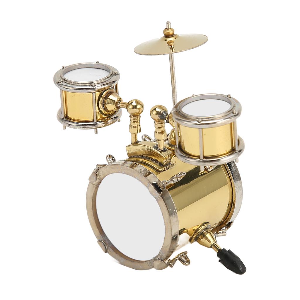 Copper Miniature Drum Set Model with Case Mini Percussion Musical Instrument Model Dollhouse