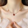 Freshwater Pearl Red Agate Teardrop Necklace for Women, Elegant Zircon Square Sugar Crystal Collar Chain