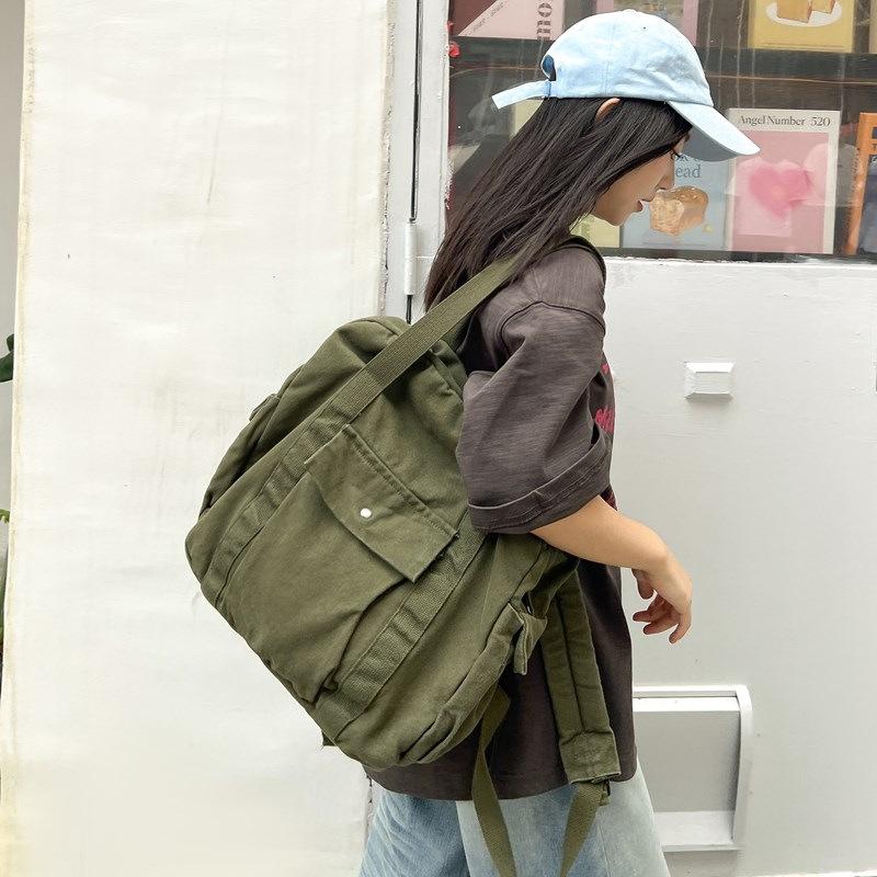 New canvas schoolbag, male and female college students, junior high school backpack, portable washed leisure travel backpack