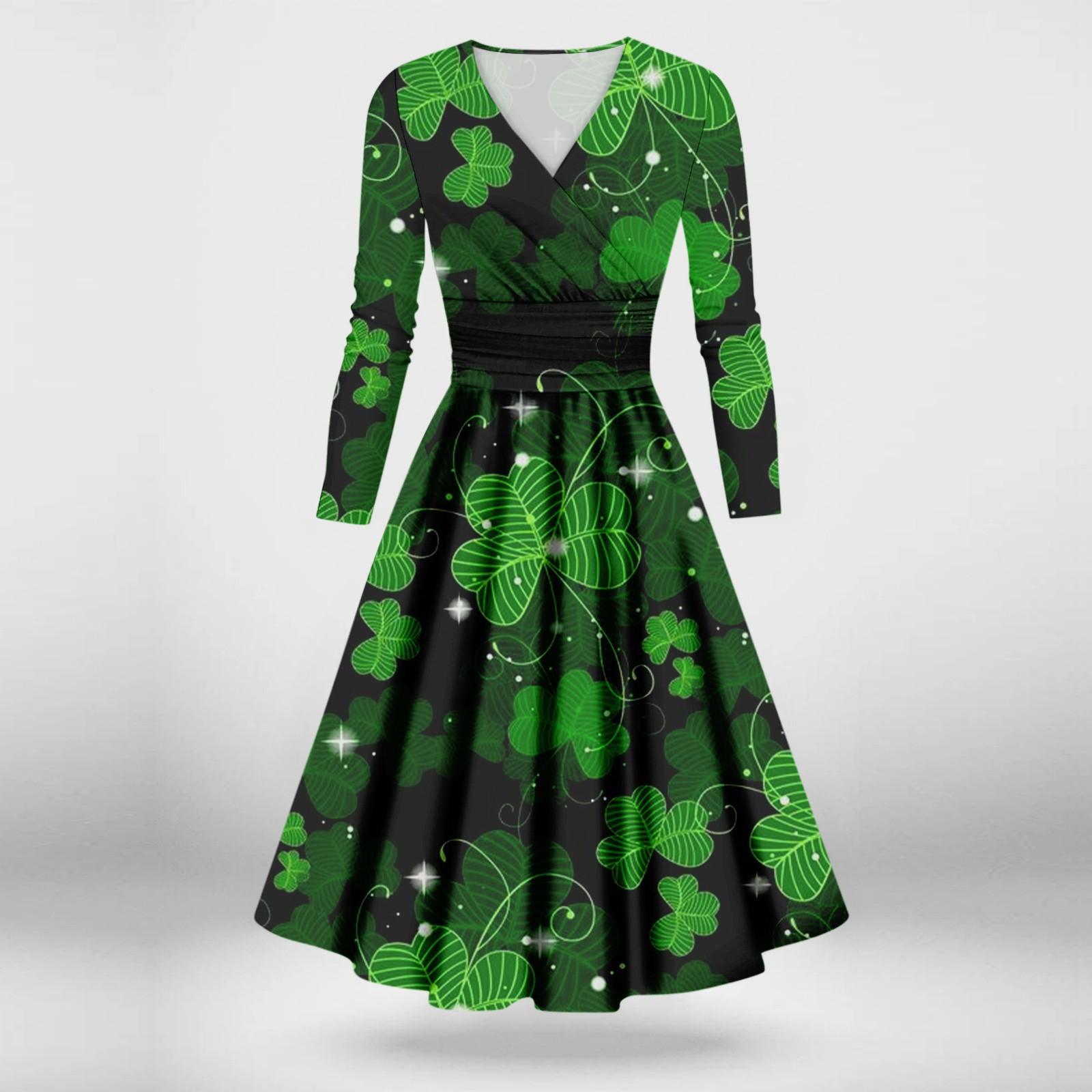 

Жіноча мода Casual St. Сексуальна сукня з довгим рукавом і V-подібним вирізом із принтом до Дня Святого Патрика XL