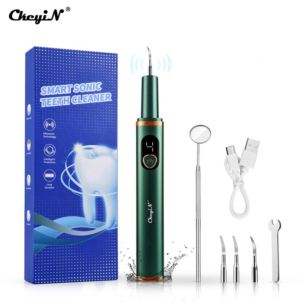 

CkeyiN Dental Scaler Calculus Remover 4 Gears Электрический портативный скейлер Набор для чистки зубов для отбеливания зубов Sonic Scaler перезаряжаемый