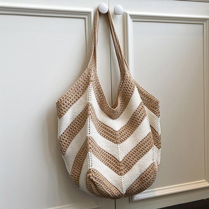 Женский просторный плетеный рюкзак-сетка идеально подходит для летних отпусков повседневная вязаная ажурная сумка через плечо 30x13x30cm хаки 1400₽