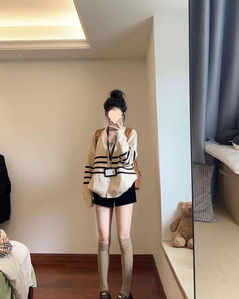 Retro Preppy Striped Cardigan Sweater - Petite Women's Knitwear for Early Autumn