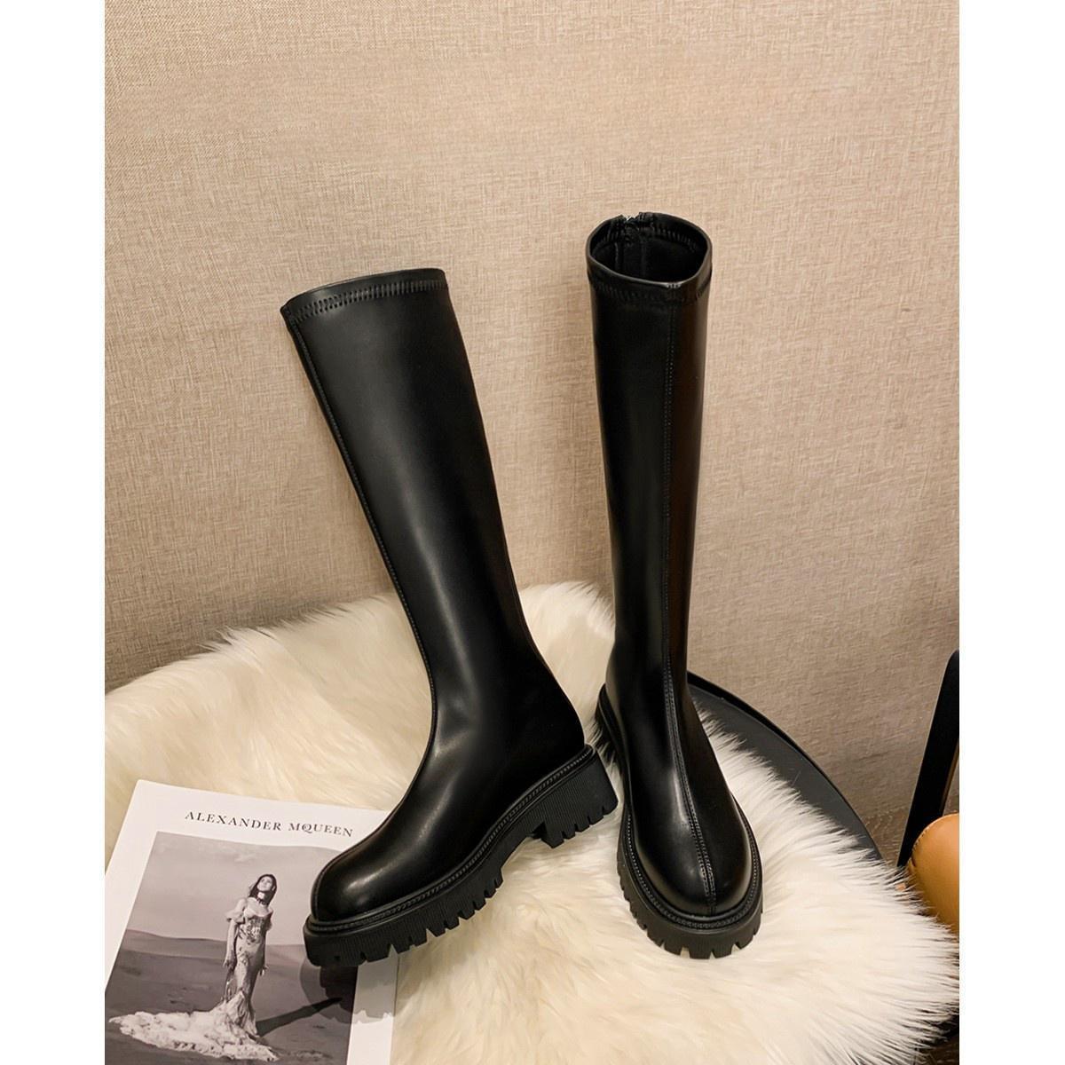 Thick-soled boots female knee-length brown knight female 35