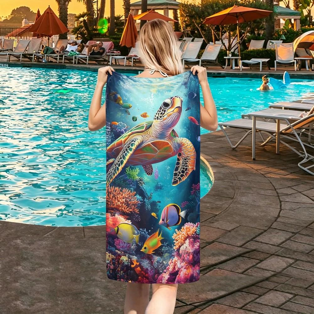

Sea Turtle Coral Reef Beach Towel Patterned Sunscreen And Windproof Suitable For Swimming Pool Camping Travel Blanket W30*H60(CM)