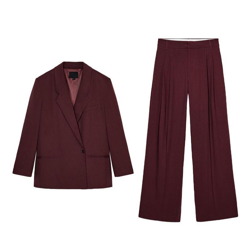 High Waist Strap Decoration Double Pleated Casual Pants 2180403 Double Breasted Loose Casual Suit Jacket 2010738