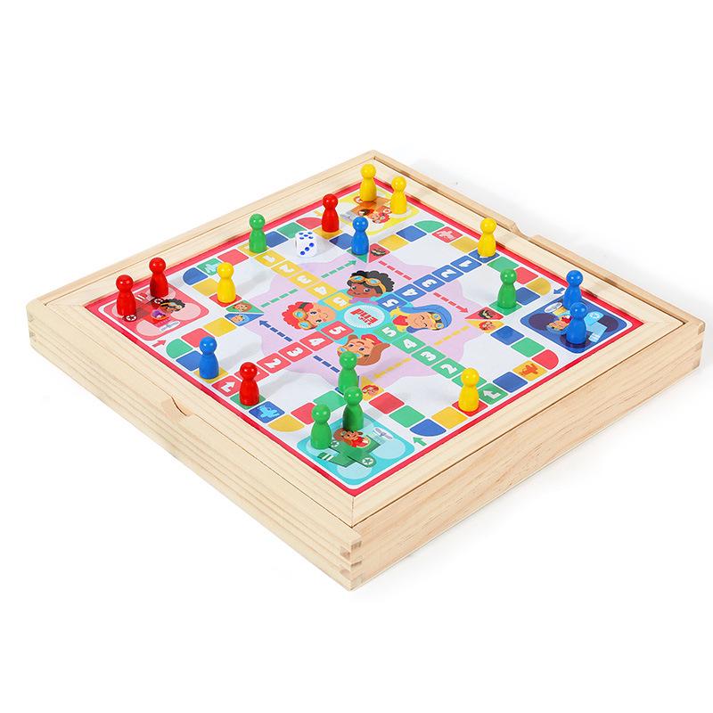 Wooden Link-Up 2-in-1 Flying Chess & Elimination Puzzle for Children's Early Education