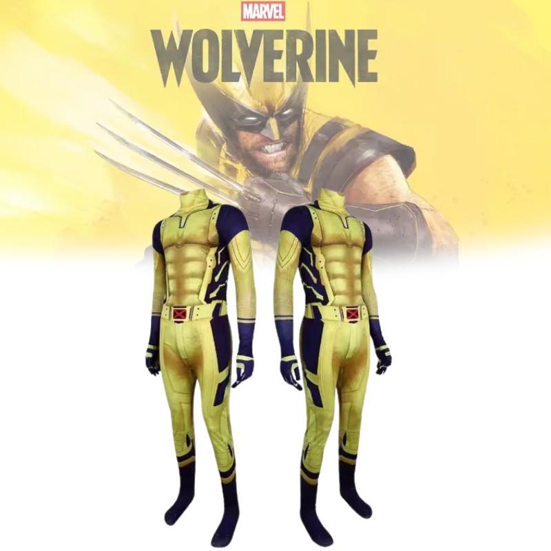 Wolverine Superhero Cosplay Bodysuit For Kids With Spandex Fabric Halloween Costume