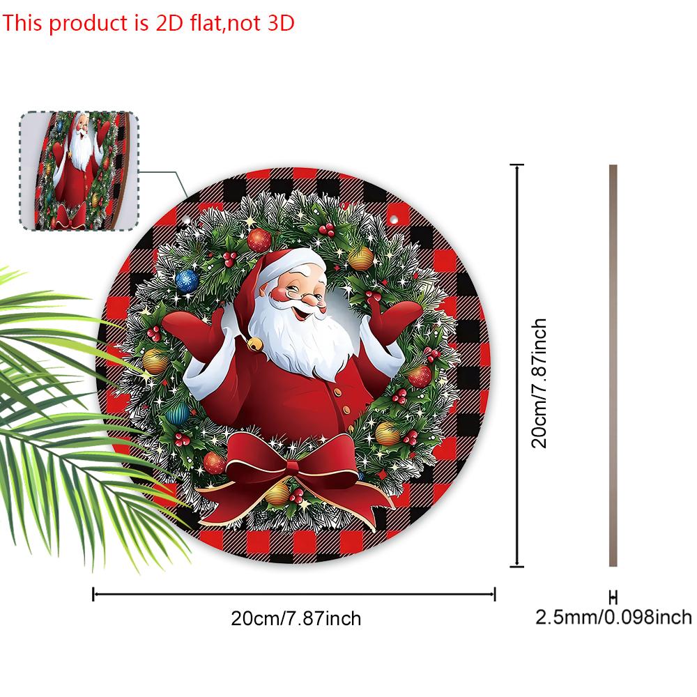 Christmas Wooden Sign with Kindly Santa Claus Pattern - Buffalo Plaid Navidad Sign for Front Door, Wall Hanging Decor - Ideal Christmas Gift