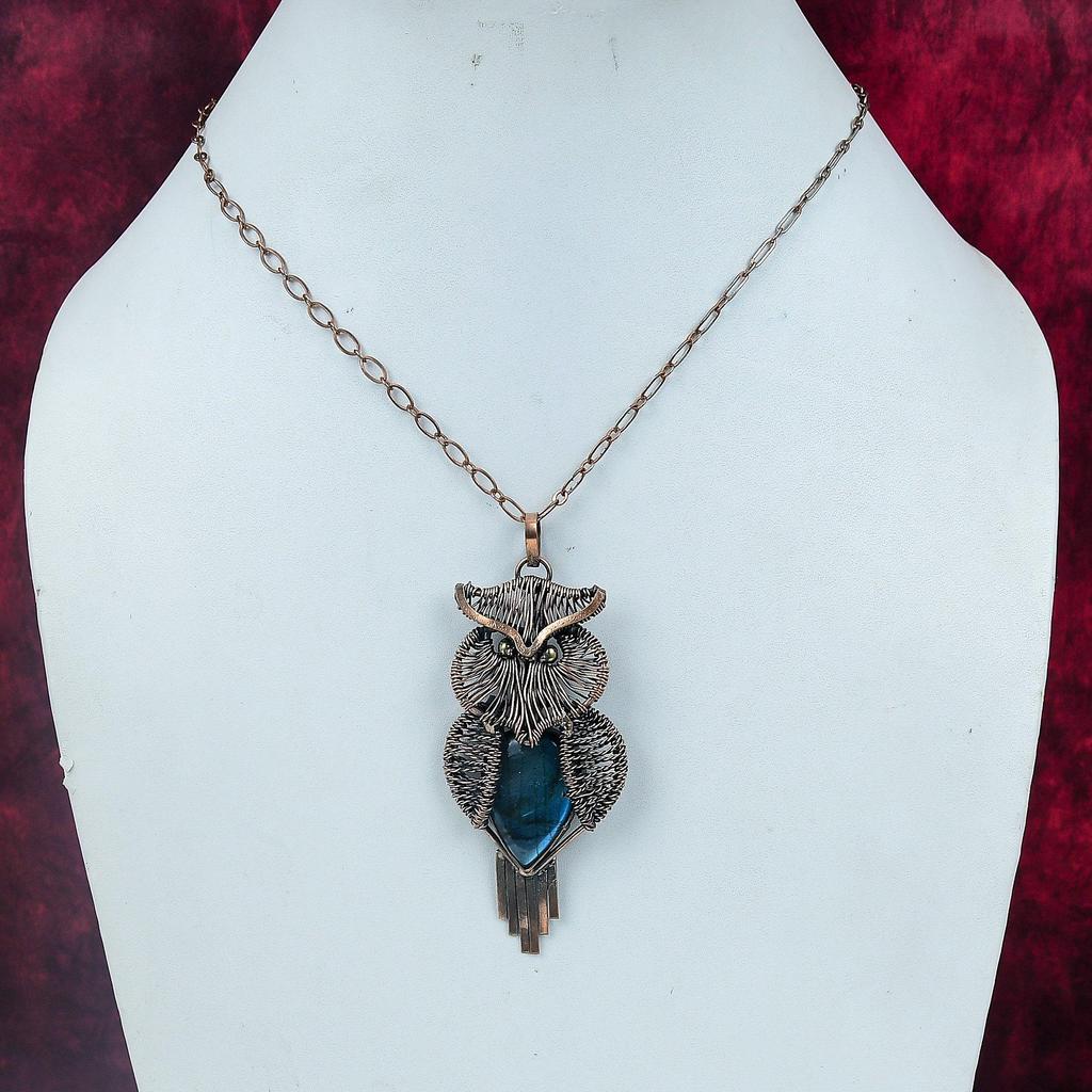 Labradorite Pendant Copper Wire Wrapped Jewelry Owl Pendant Gemstone Jewelry