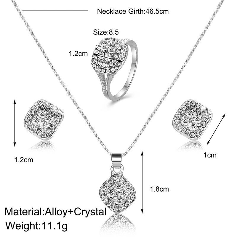 Versatile Jewelry Set: Rhinestone Earrings, Ring, Bride's Three-Piece Fashion Set