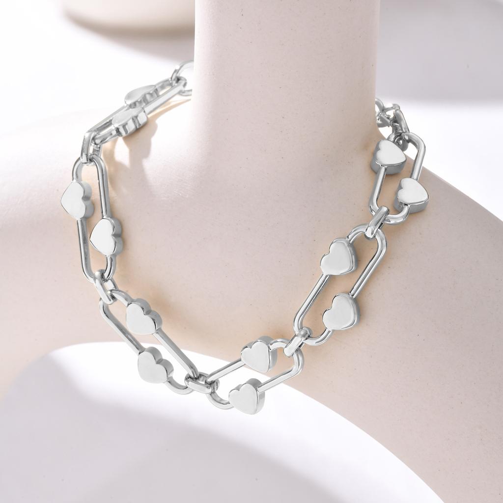 Dainty Heart-shaped Bracelet for Women,Stainless Steel Waterproof Oval Handmade Chain Bracelet, Charm Jewelry Gift