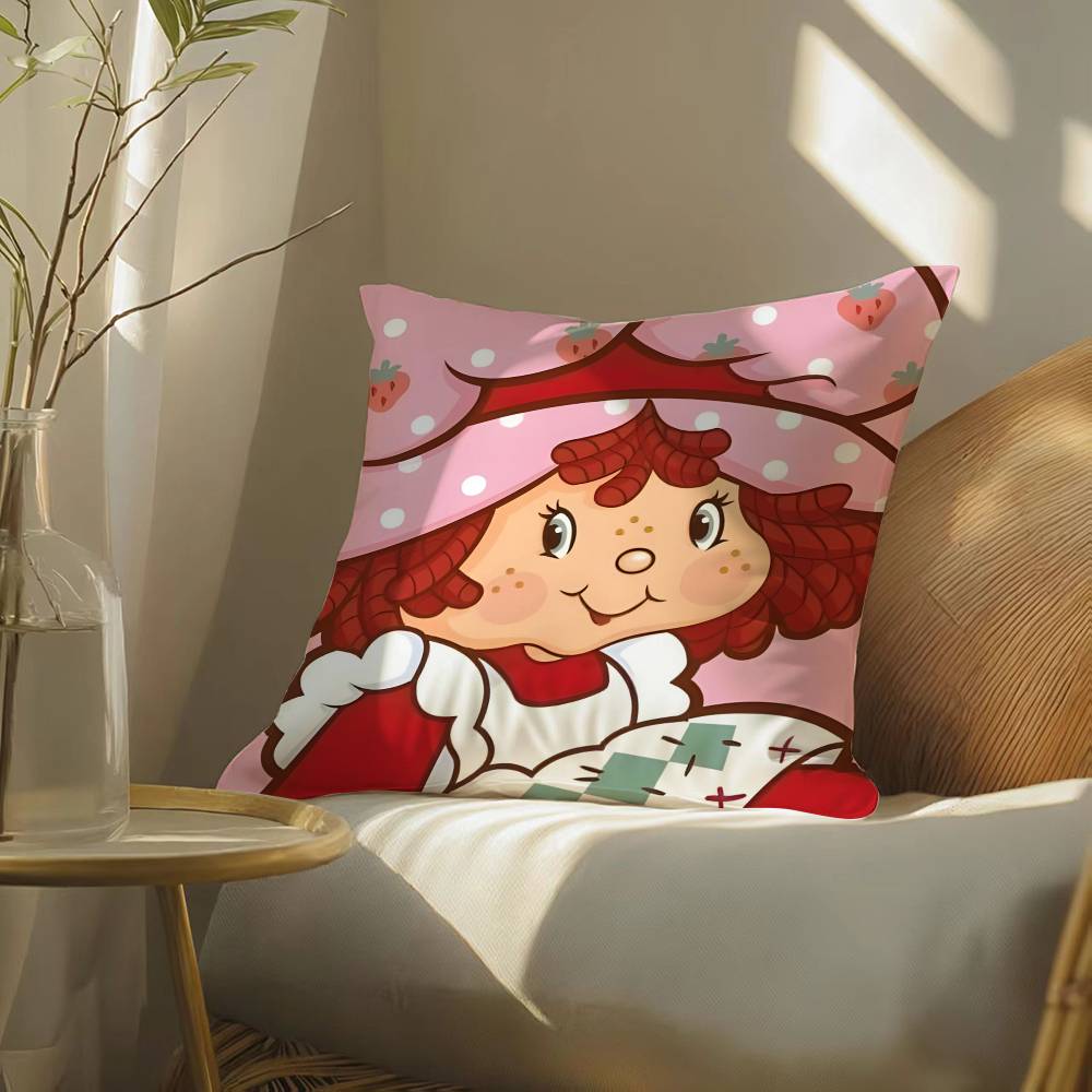 Cute Role Strawberry Shortcake-Cartoon Pillow Case Silky elegant Comfort Sofa Bed  Invisible zipper Beach pillowcase