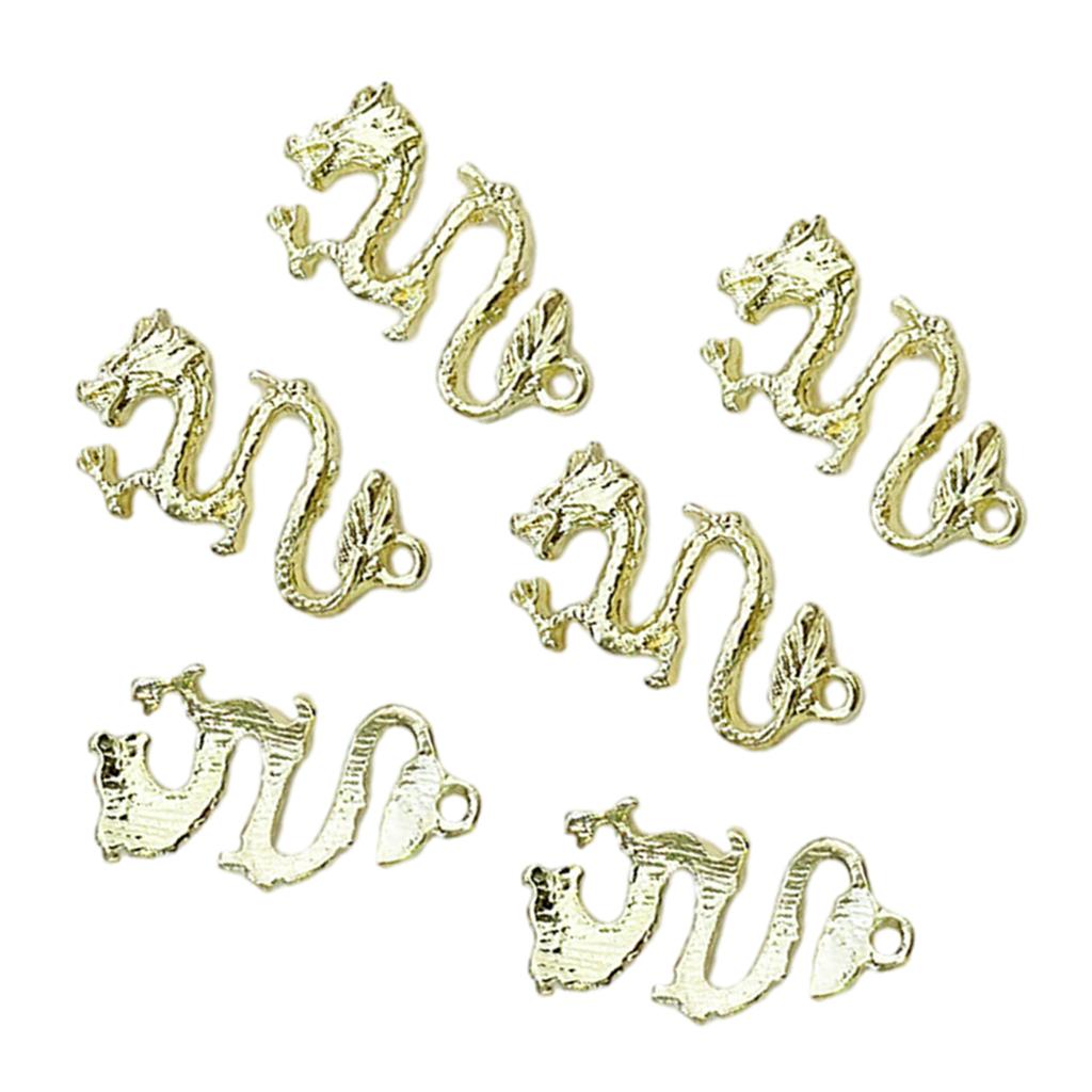 6pcs Metal Alloy 3D Snake Dragon Nail Charms Glitter Decorations for DIY Manicure Easy To Apply and Remove