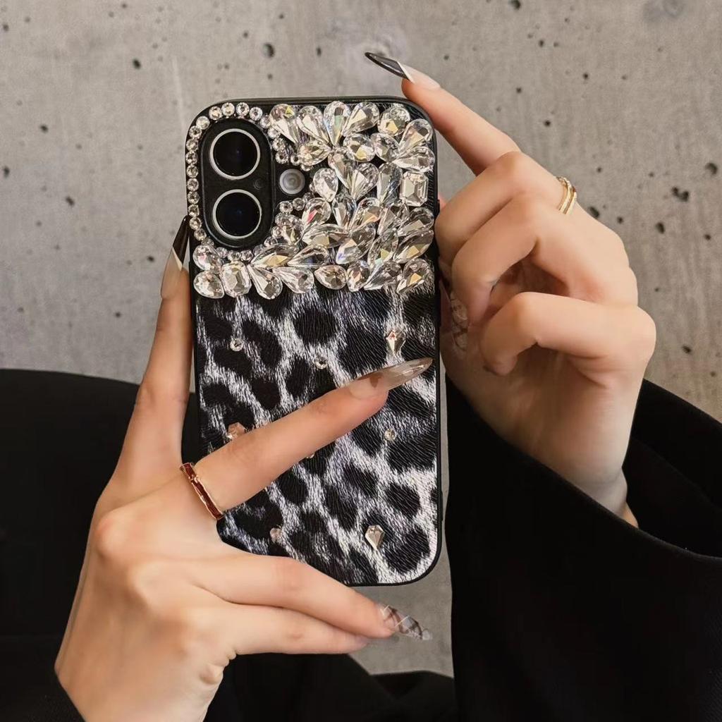 Applicable To Apple 16 ProMax Mobile Phone Case IPhone 15 Leopard Print Rhinestone 14 Fashion Women 13 Full Cover Anti Fall 12PM