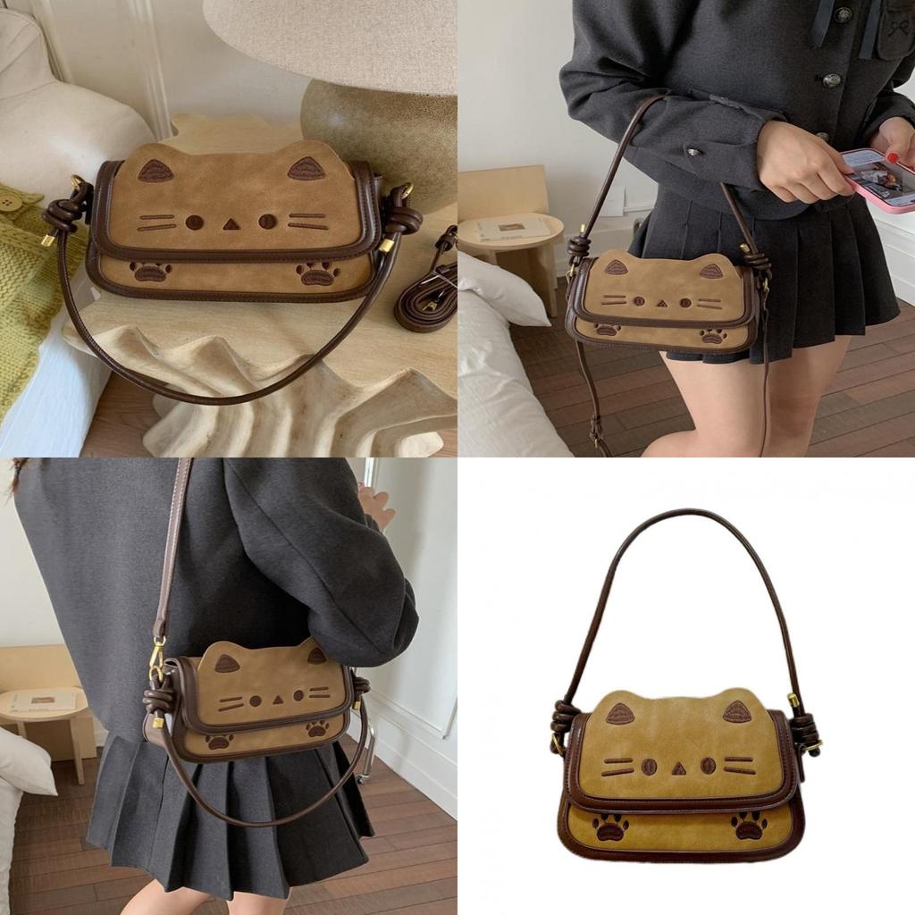 Cute Cat Cartoon Pu Shoulder Bag For Daily Use With Spacious Storage For Students And Teens