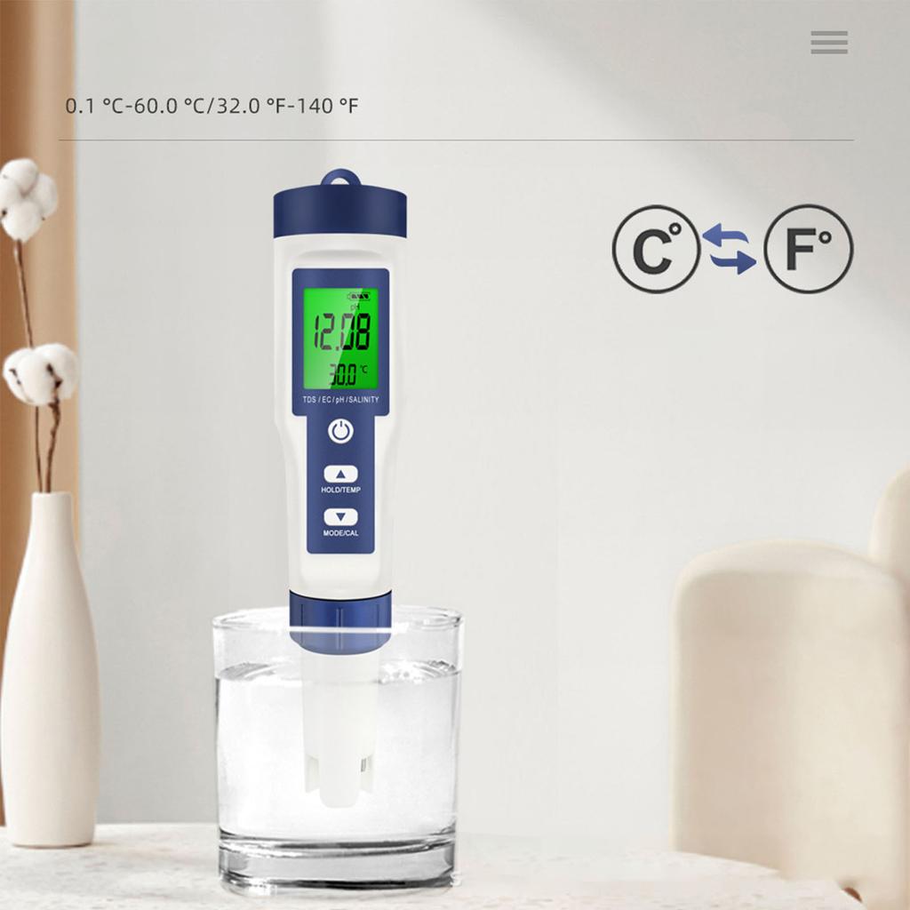 Contor de înaltă precizie Tester digital de apă PH EC TDS Salinitate și temperatură Set 5 în 1 Contor de testare a apei cu intervale multiple