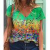 Fashion Spring  Bubbles Print Blouses Short Sleeved V-Neck T Shirts Casual