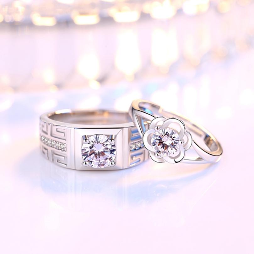 2PCS Couple Ring 925 Silver AAA Zircon For Women and Men Sweet Wedding Fine Jewelry Accessories Party Gift