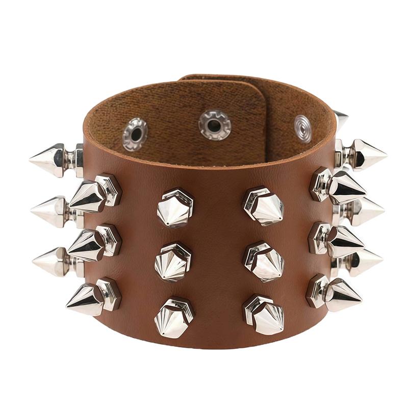Pulseira de Couro PU com Tachas Punk Rebites Pontiagudos Punho Pulseira de Pulso Retrô Rock Rebite Pulseira de Pulso Enrolável Pulseira Ajustável com Pontas