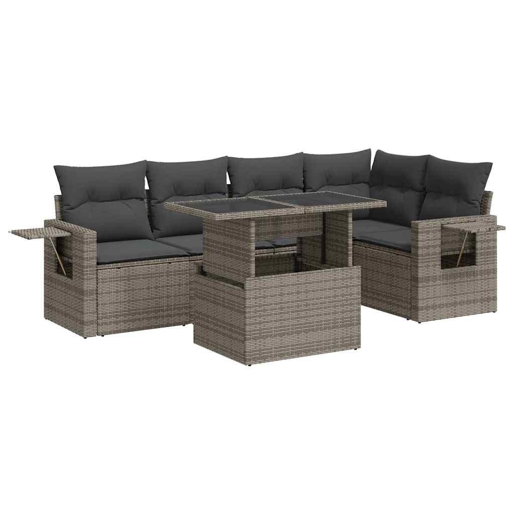 Vidaxl 6-Cz. Garden Furniture Set With Cushions, Grey, Poly Rattan