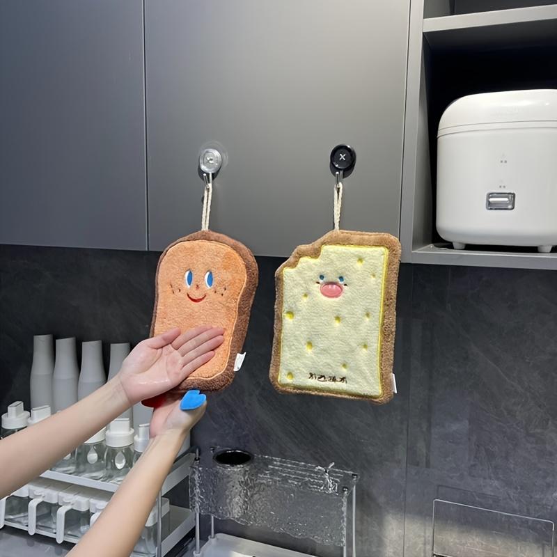 4pcs Cute Cartoon Bread-Shaped Coral Fleece Hand Towels Quick-Dry Soft Absorbent with Hanging Loop Design for Youngsters' Bathroom Kitchen