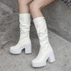 Q/Dames høyhælte mellomlange støvler, høst og vinter nye ensfargede overdimensjonerte motorsykkelstøvler