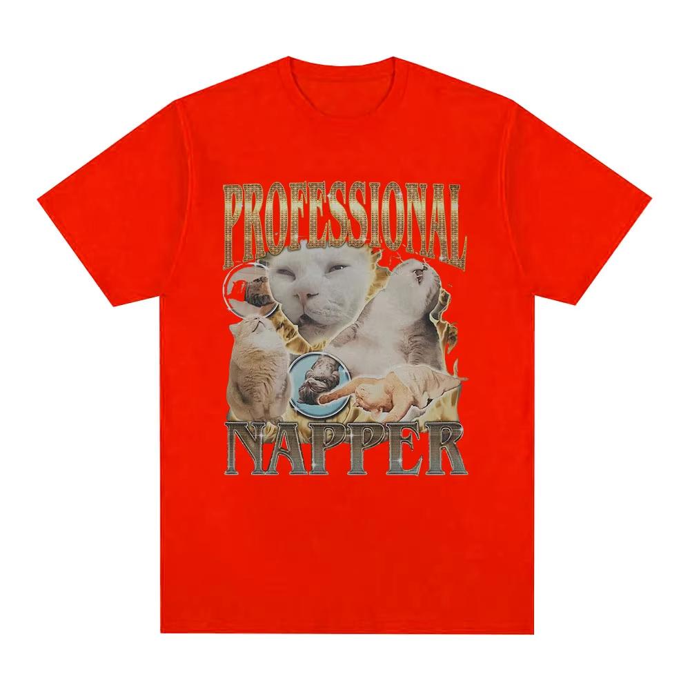 Professional Napper Funny Cat Meme T-shirts Men Women Casual Cotton Oversized T Shirt Fashion Vintage O-Neck T-shirts Streetwear