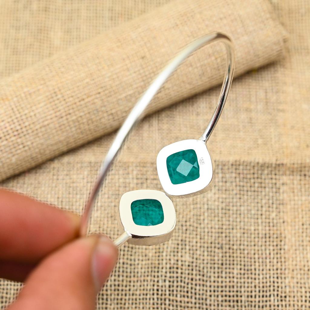 Fantastic Indicolite Gemstone Handmade 925 Solid Sterling Silver Adjustable Cuff Jewelry For Her