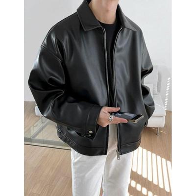 Giacca Baseball Casual da Uomo in Ecopelle Stile Coreano Primavera/Autunno Giacca Biker Semplice per Giovani