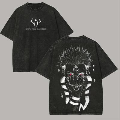 Jujutsu Kaisen Sukuna T Shirt Know Your Place Graphic Men Back Print Acid Wash Oversized Streetwear Anime Cotton Top Tee