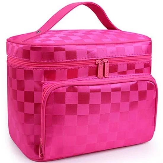

Решетчатая большая косметичка для женщин в полоску, водонепроницаемый профессиональный набор туалетных принадлежностей, необходимый для мытья, органайзер для путешествий, коробка для макияжа